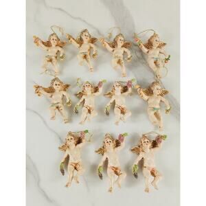Christmas Angel Cherubs Tree Ornament w/ Grapes & Oranges 3 1/2" Made Italy x11